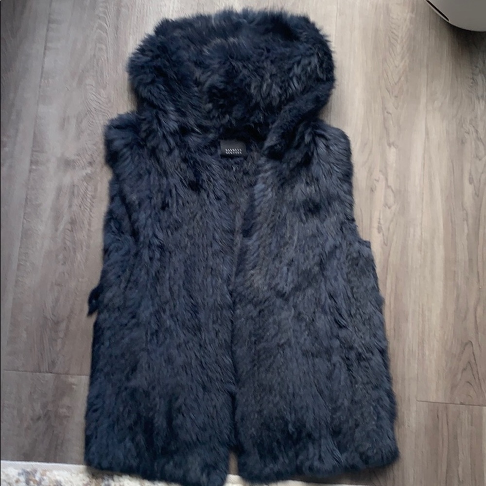 Navy blue fur hoodie vest